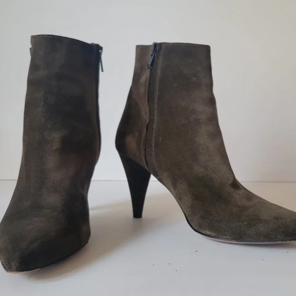 Veronica Beard Suede Side Zip Ankle Bootie with Contrast Trim - Picture 2 of 12